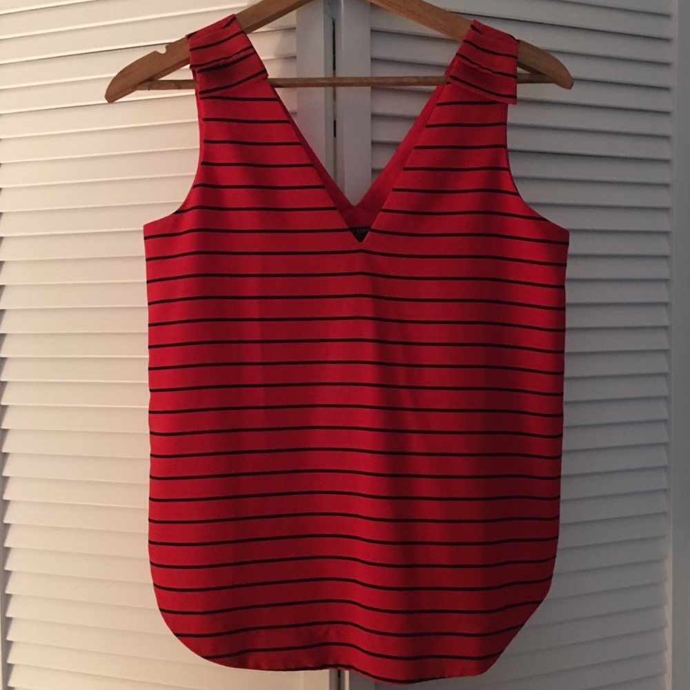 Banana Republic red and navy striped blouse